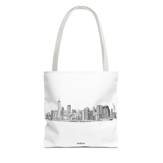 WORK LESS Skyline Dreams New York Line Art Tote Bag Small - Front